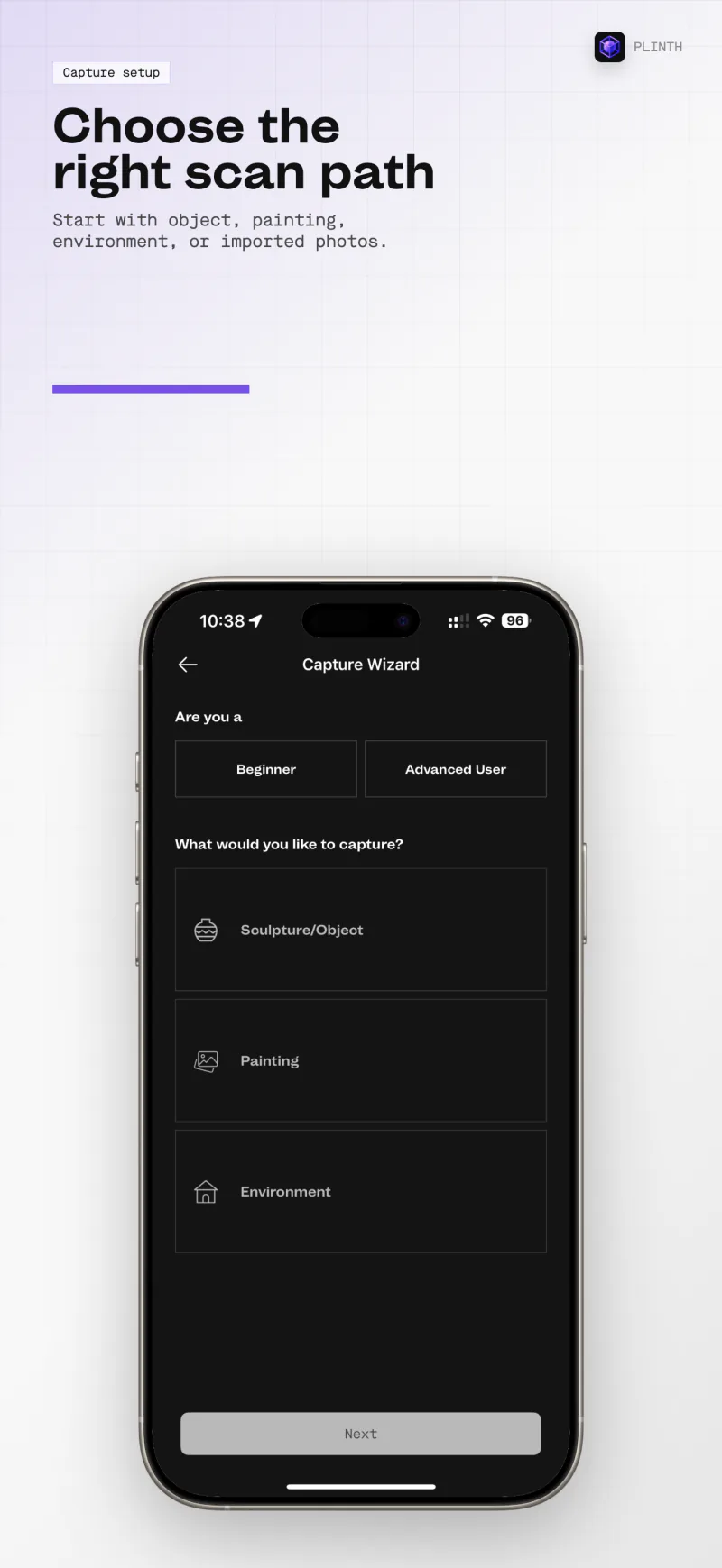 Plinth for iPhone: guided capture