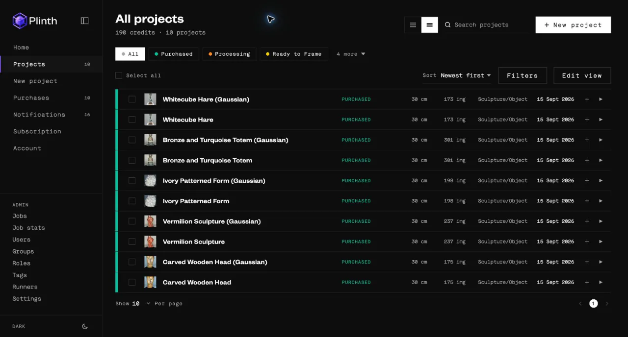 Plinth Web: all projects list