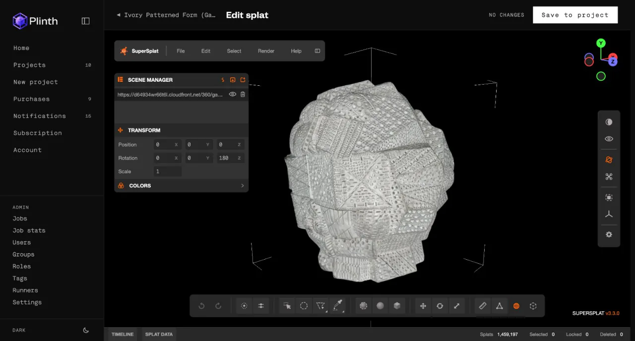 Plinth Web: Gaussian splat editor