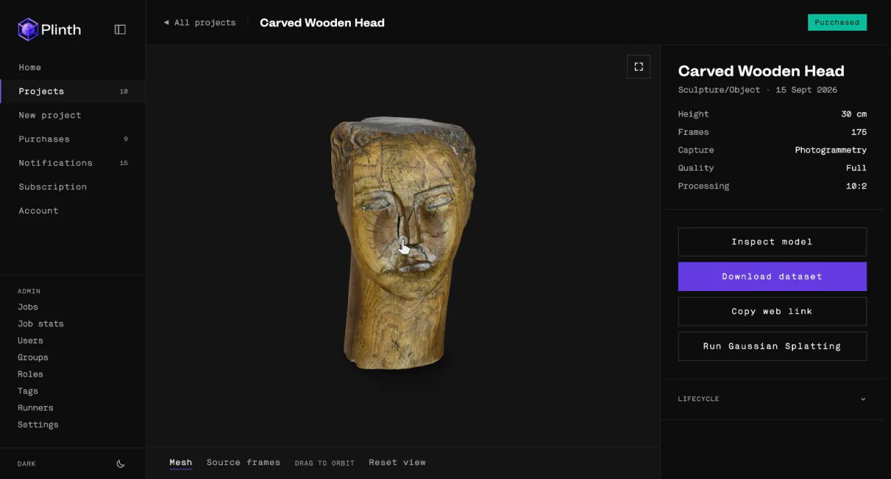 Plinth Web: Carved Wooden Head project, photogrammetry mesh